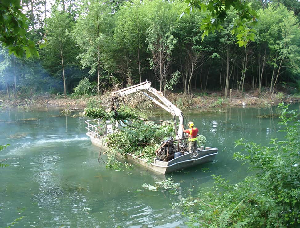 Découvrez notre réalisation d'élagage sur les barges du Lez à Montpellier